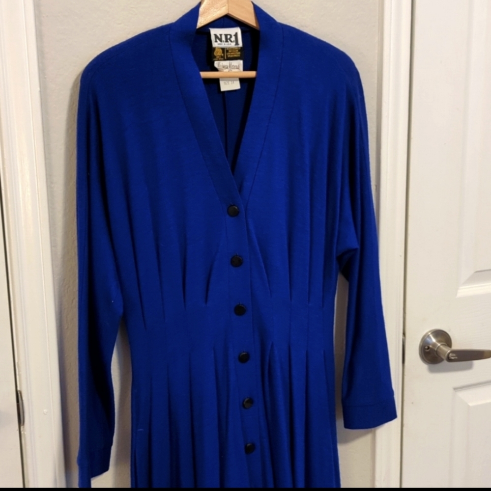 Vintage Floor Length Wool Royal Blue Dress